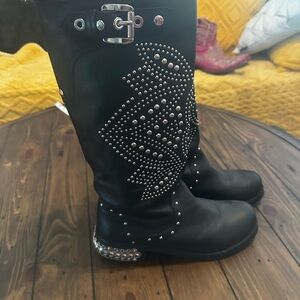 Donald J. Pliner Black Moto Boots with Silver Studs